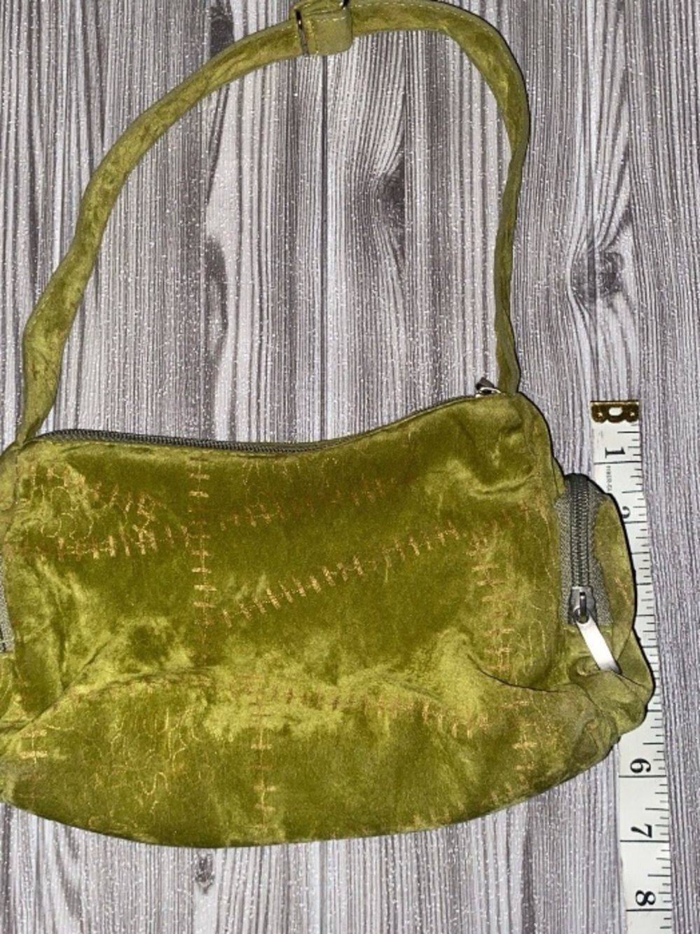 Y2K Olive Green Velvet Shoulder Bag - Picture 3 of 5